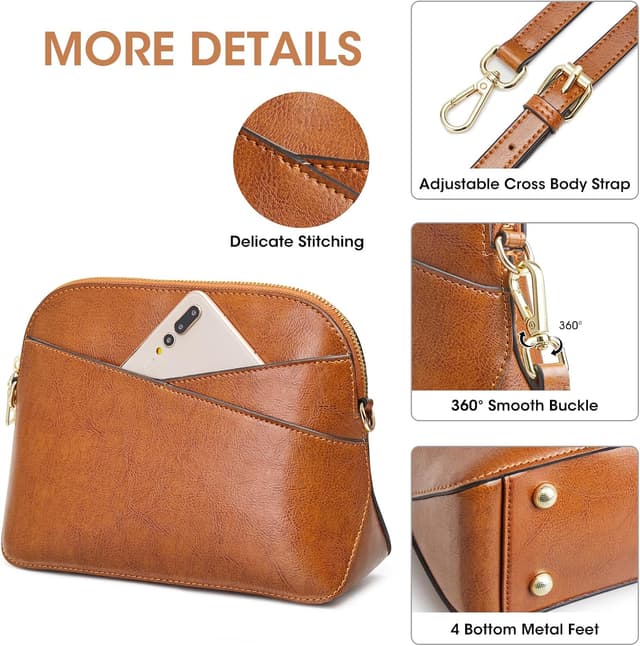 Detalle de Kattee borsa a tracolla in vera pelle da donna con tracolla regolabile e 8 tasche