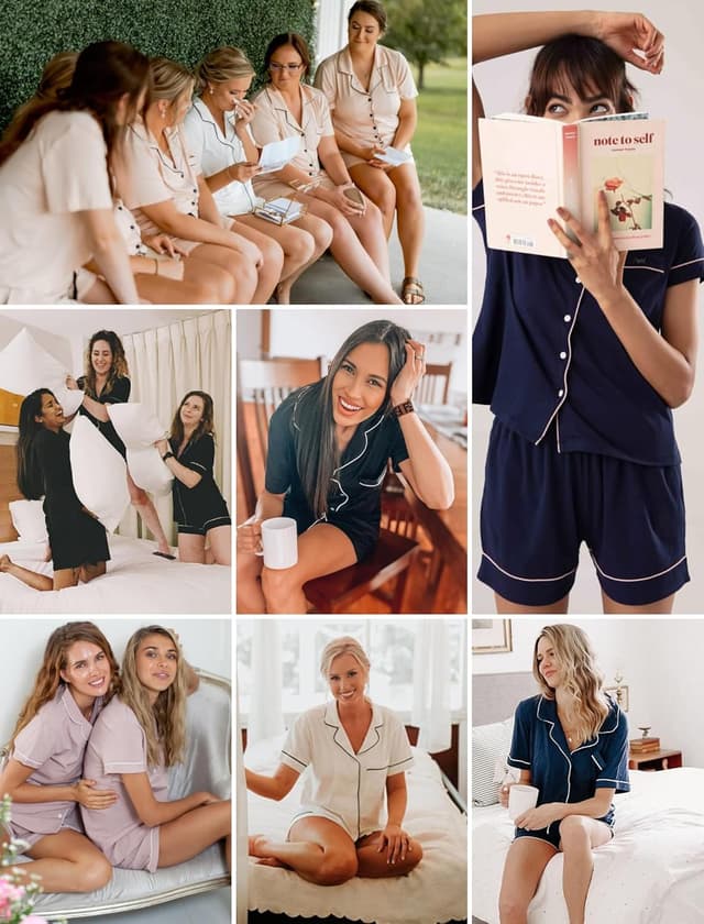 Detalle de Leikar Women’s Button Down Pajama Sets with Chest Pocket & Drawstring Shorts