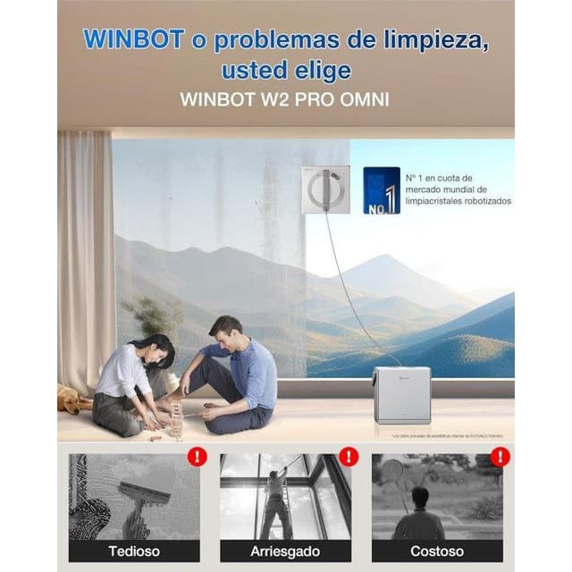 Detalle 2 de Ecovacs Winbot W2 Pro Omni: robot limpiacristales con triple pulverizador y estación multifunción