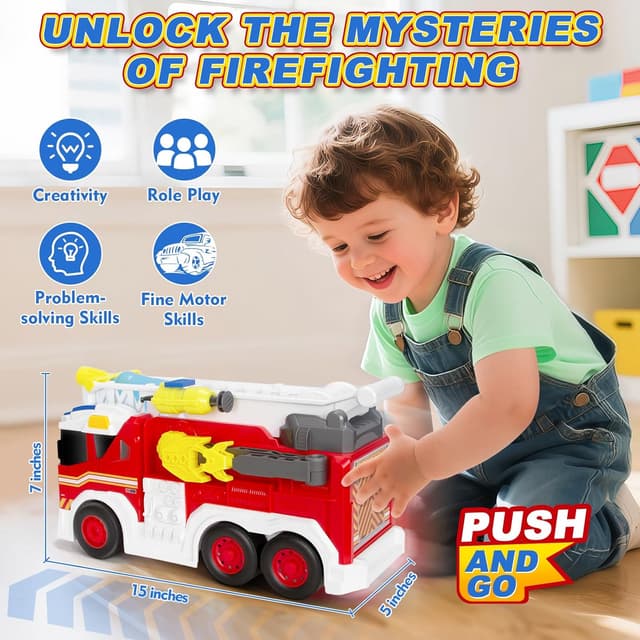 Thumbnail 5 de 15" Large Fire Truck Toy for Kids with Ladder