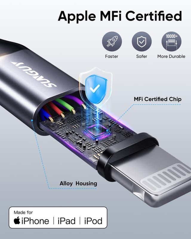 Detalle de SUNGUY Lot de 2 câbles Lightning certifiés MFi (2 m) en nylon