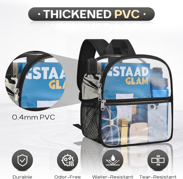 Detalle 2 de Oraben Clear Backpack Stadium Approved (12 x 6 x 11 in) — Small Transparent PVC Bag for Events & Travel