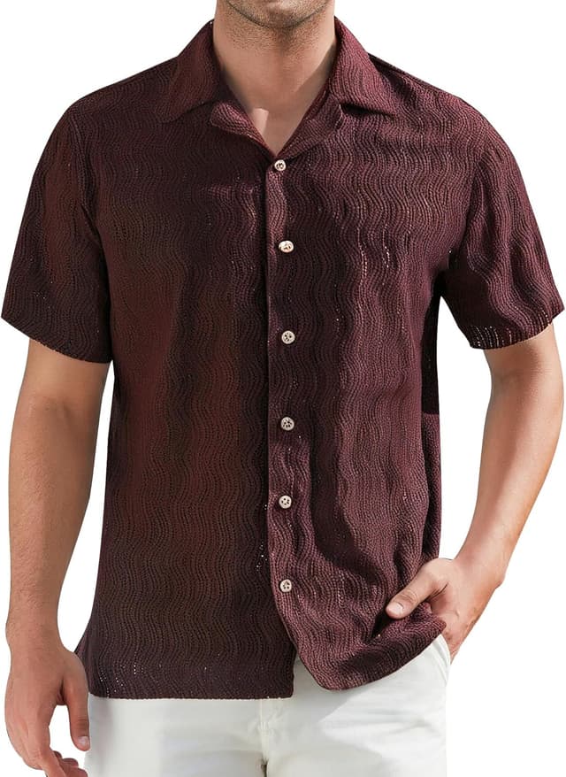 Detalle de Damipow Mens Casual Short-Sleeve Button Down Shirt for Vacation & Beach Wear