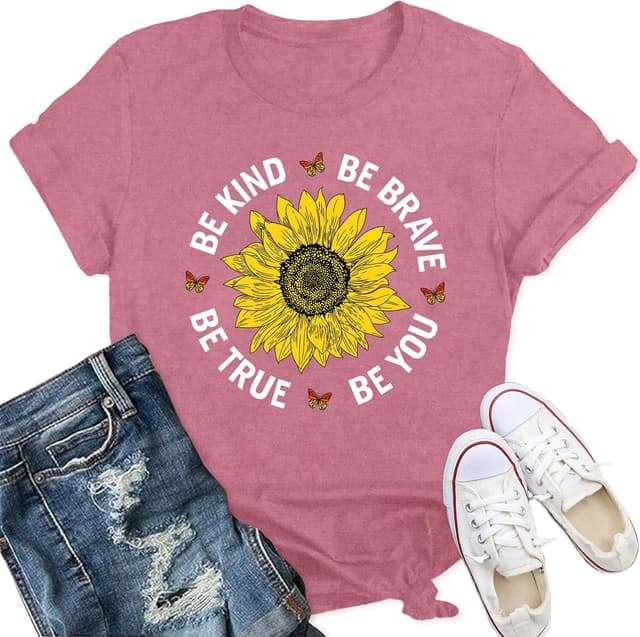 Thumbnail 6 de Qskall women’s sunflower “Be Kind” slogan T-shirt – soft loose-fit inspirational tee