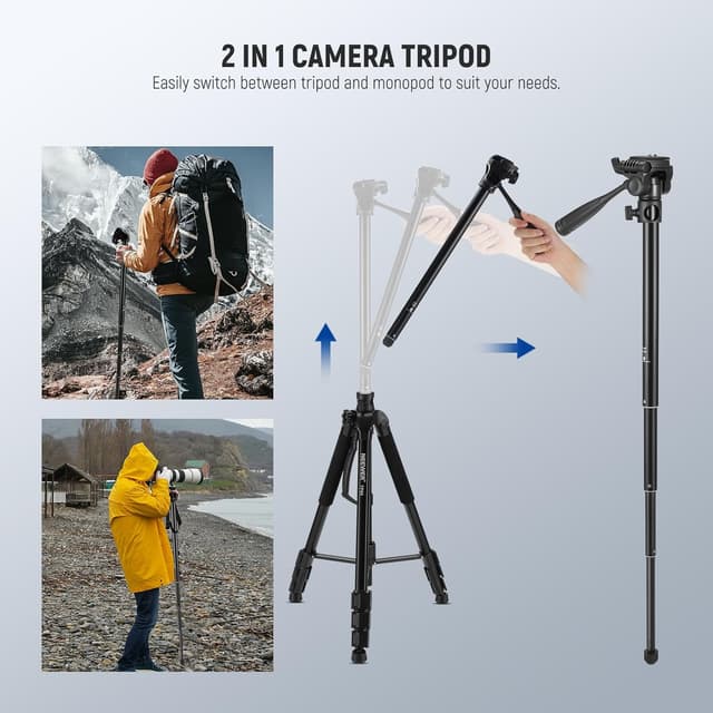 Detalle de NEEWER Basics TP05 tripod monopod 74in