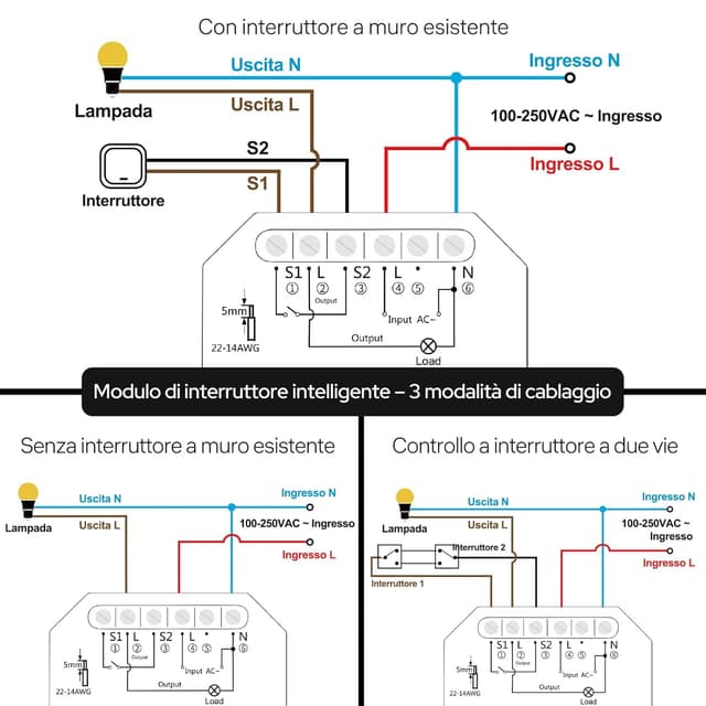 Thumbnail 6 de LoraTap Interruttore WiFi Alexa con timer e relè (2 pezzi) per controllo in parallelo dello switch