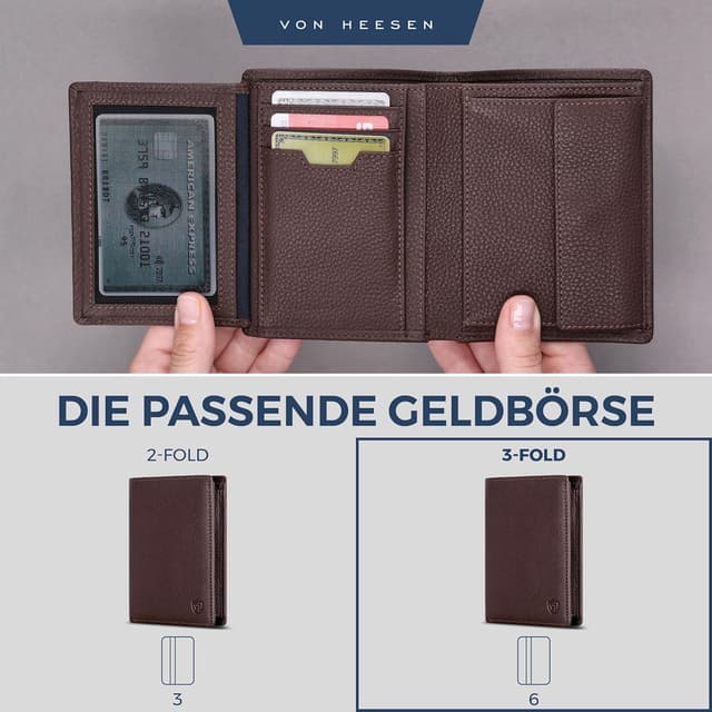 Detalle 2 de VON HEESEN Leder-Geldbörse mit RFID-Schutz (Braun) – Portemonnaie für Damen & Herren