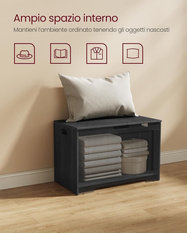 Detalle de VASAGLE LHS011B02 Cassapanca Contenitore con panchina da ingresso e cerniere di sicurezza, stile rustico