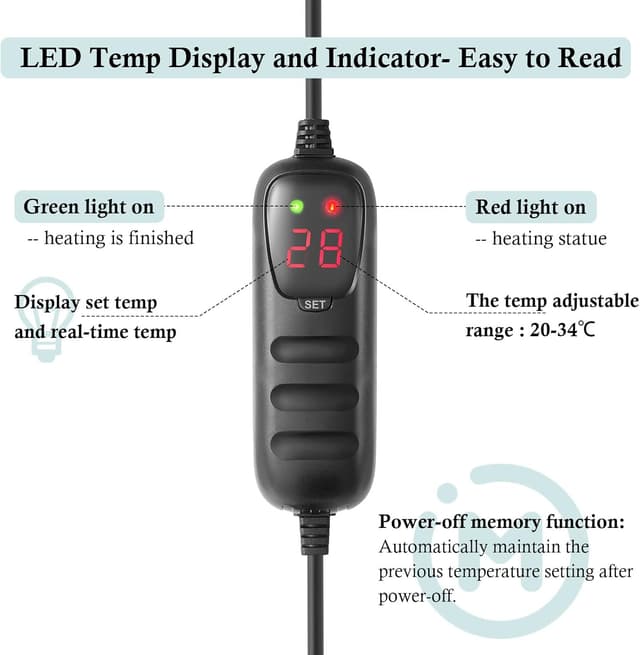 Detalle de PYPABL Mini Submersible Fish Tank Heater 100W with External Temperature Controller (35-100L)