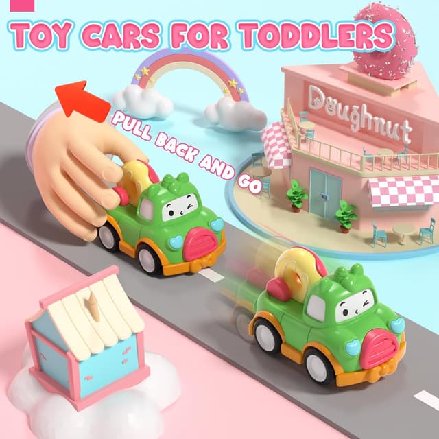 Detalle 2 de Lehoo Castle toddler dessert pull-back car set (rainbow bag, 7 pcs) for 1–3 year old girls