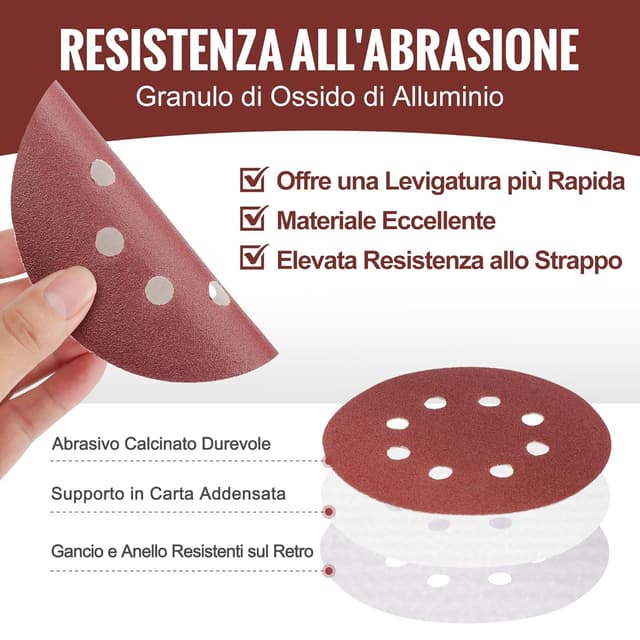 Detalle de WORKPRO set da 150 dischi abrasivi 125 mm con 8 fori e grane miste (60–600)