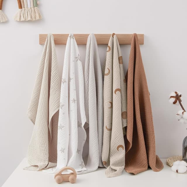 Detalle de Susurration 60 x 60 cm 100% Cotton Baby Muslin Cloths (5 Pack) for Swaddling, Burping & Sensitive Skin