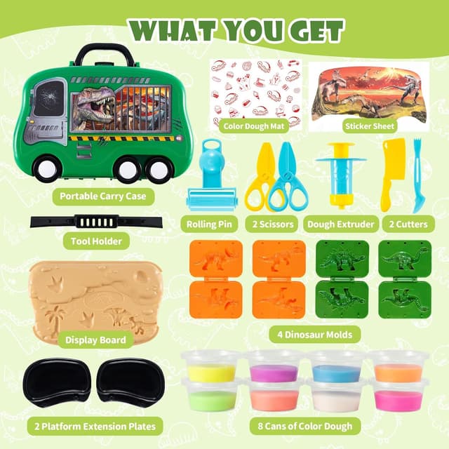 Detalle de Crelloci Dinosaur Colour Dough Set (26 pcs) with Tools, Moulds and Portable Wheeled Case