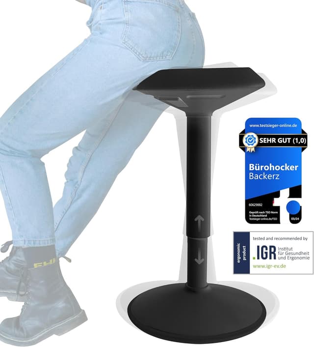 Detalle de Ergonomischer Hocker fürs Büro – höhenverstellbar 40–60 cm mit Schwingeffekt, mattschwarz