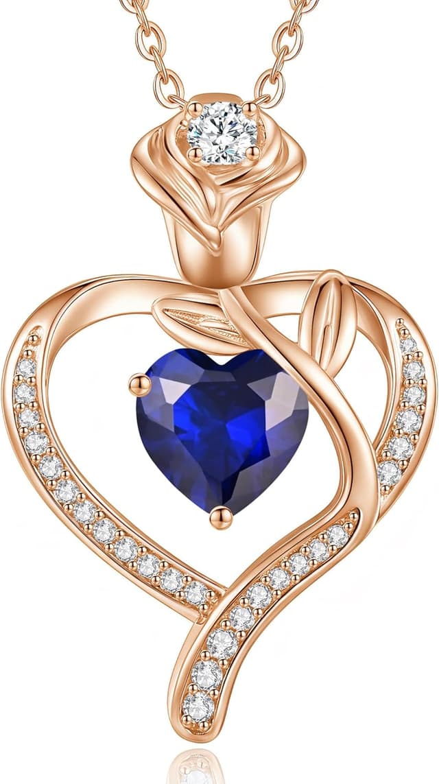 Detalle de Collier femme CDE Bijoux pendentif cœur et rose en plaqué or rose, zircon cubique 5A