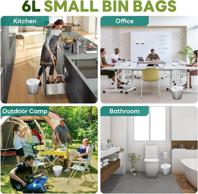 Detalle de Biodegradable Food Waste Bags (120 Pack) for 6 Litre Bins – 100% Recycled, Compostable Bin Liners