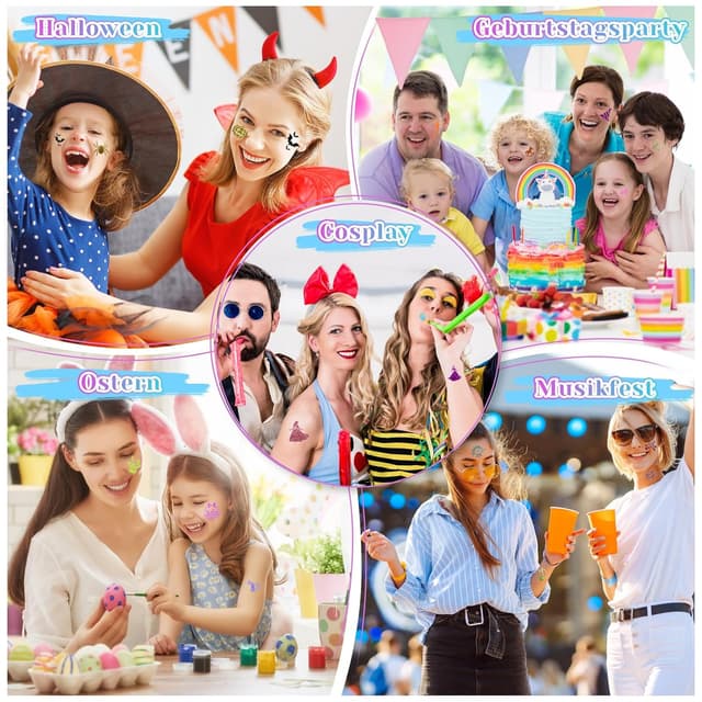 Detalle de Glitzer Tattoo Set Kinder – temporäre Glitzertattoos für Mädchen mit 38 Farben, 139 Schablonen & Zubehör