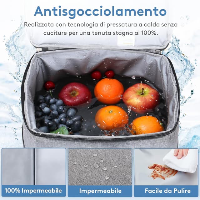Detalle de Lifewit Borsa Frigo 30L grigia: borsa termica morbida per pranzo, mare e campeggio