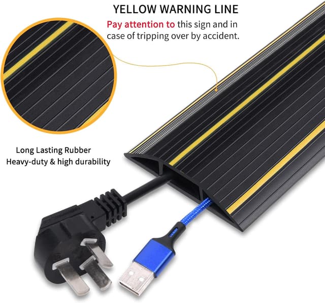 Detalle 2 de 6M Heavy-Duty Floor Cable Cover with Non-Slip Base, Cable Ties & Warning Line