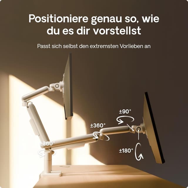 Detalle 2 de Desktronic doppelte Monitorhalterung für zwei Monitore bis 34" und 8 kg – VESA 75/100, 360° drehbar, höhenverstellbar