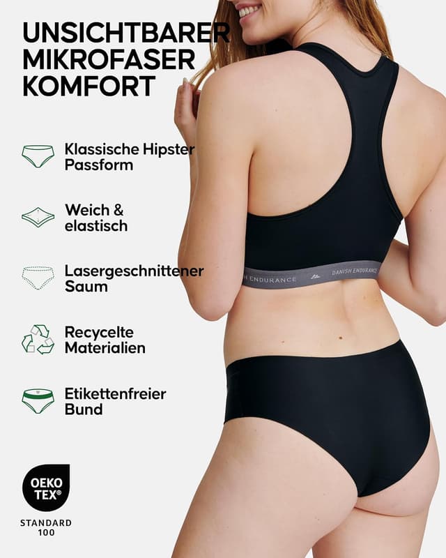 Detalle de Danish Endurance nahtlose Hipster-Slips für Damen (Laserschnitt) – unsichtbar, 3er oder 5er Pack