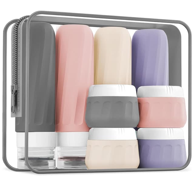 Detalle de Mrsdry Travel Bottles for Toiletries (8-Pack TSA-Approved 3oz/1oz) with Clear Travel Essentials Bag