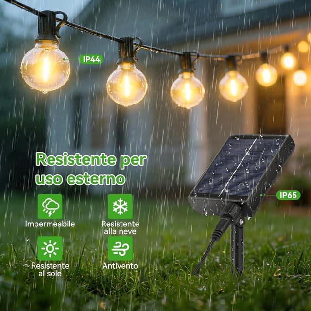 Detalle 2 de FGRYB Catena luminosa da esterno solare FGRYB con lampadine G40 da 15 m, ricarica ibrida USB-C e telecomando