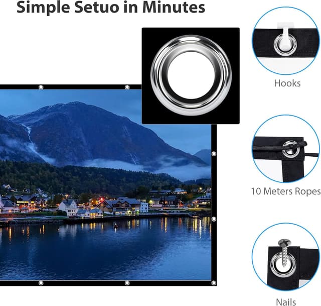 Detalle de Schermo per proiettore 120 pollici LEORFI, telo portatile 16:9 4K/Full HD, doppia faccia anti-rughe (275×156 cm)