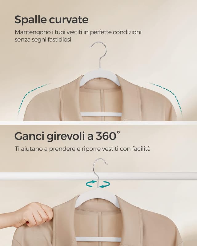 Thumbnail 6 de SONGMICS Grucce in velluto 30 pezzi bianche con gancio girevole 360° (CRF029W03)