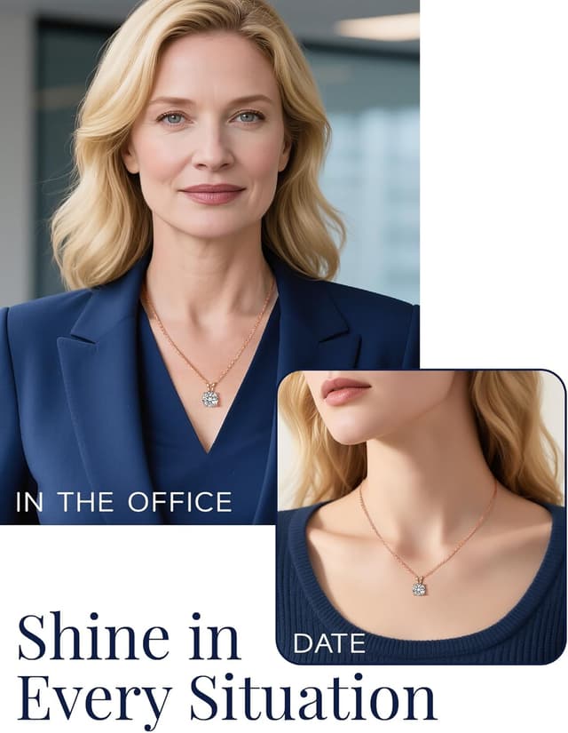 Detalle 2 de MomentWish Collana Moissanite da Donna con solitario in argento 925 (rosa/bianco/oro)