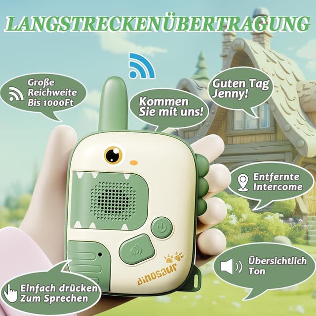 Detalle de DQMOON Dino Walkie-Talkies für Kinder (ab 3 Jahren), 2er-Set – Outdoor-Spiele mit Funk