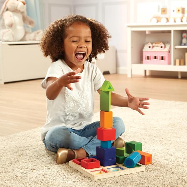 Detalle 2 de Melissa & Doug Sortierset für aufeinanderfolgende Formen – Holzspielzeug mit 18 Klötzen