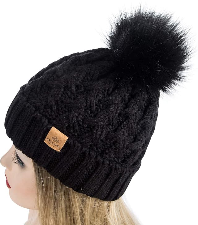 Thumbnail 2 de PAGE ONE Womens Ribbed Cable Knit Beanie Pom Pom