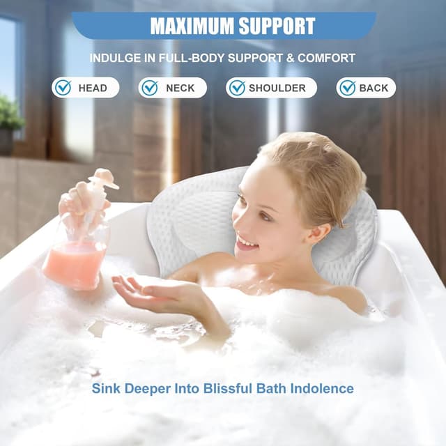 Thumbnail 6 de Badewannenkissen mit 6 Saugnäpfen & Haken, Memory-Schaum & 4D Air Mesh (Weiß)