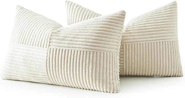 Thumbnail 6 de MIULEE 2er-Set Kissenbezüge 40x60 cm Beige aus Kord – Patchwork-Design für Sofa & Boho-Deko