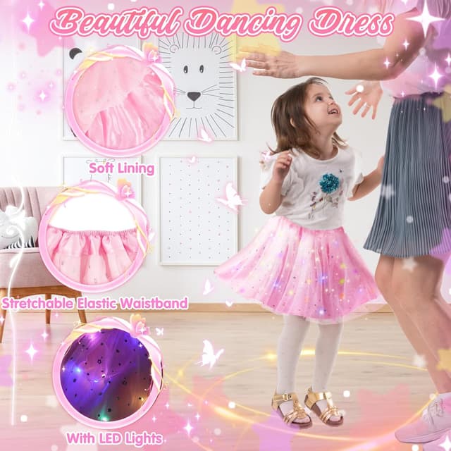 Detalle 2 de Déguisement Princesse fille 3+ ans avec cape illuminée et couronne (3 à 8 ans) – ensemble jeu de rôle lumineux