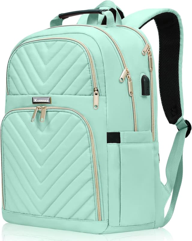Detalle de Travel Laptop Backpack for Teens (15.6 inch) with Charging Port, 25L Quilted Work Bag – Teal