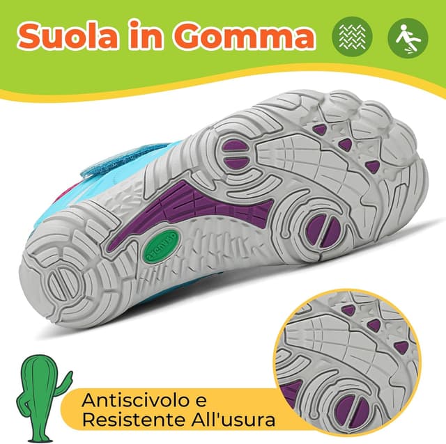 Detalle de SAGUARO Barefoot Shoes bambini traspiranti minimaliste con punta a cinque dita (gr. 24-36)