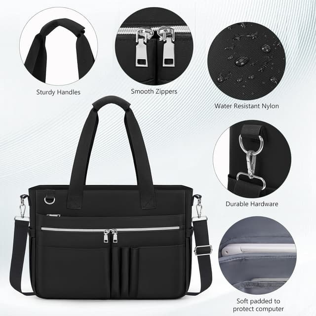 Detalle de RAINSMORE Lehrertasche Damen für 15,6-Zoll Laptops – wasserabweisende Nylon-Laptoptasche mit isolierten Fächern