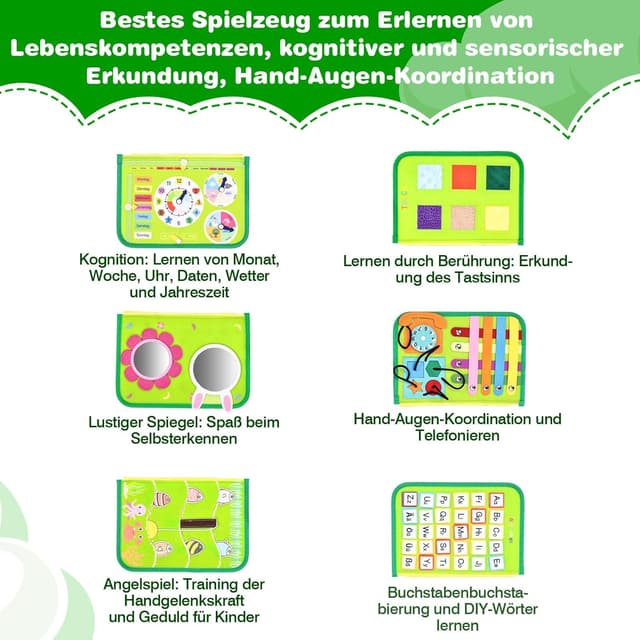 Detalle 2 de JHkim Montessori Busy Board Deutsch grün