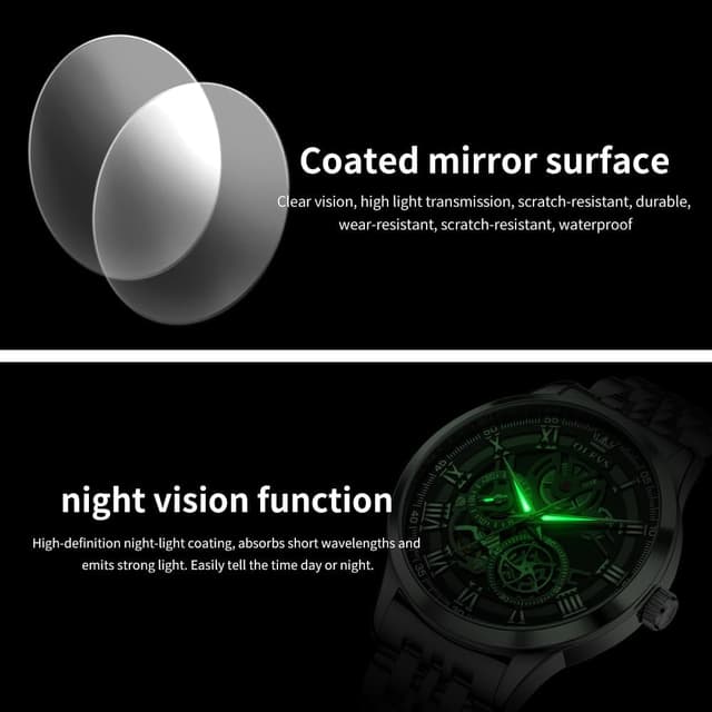 Detalle 2 de OLEVS Herren Uhr Quarz „Luxus Business“ mit Skelettdesign, Chronograph & Mondphase