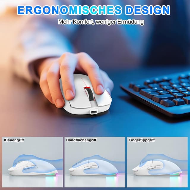 Thumbnail 6 de Azmall 3-Modus kabellose Gaming-Maus (BT 5.3/2,4 GHz/USB‑C) – 8.000 DPI, 7 Tasten, RGB, Jiggler