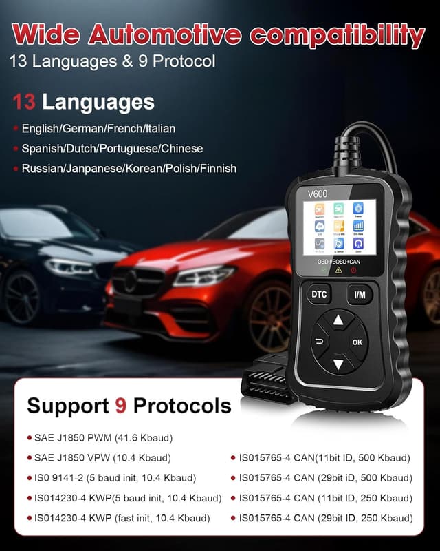 Detalle de XIAUODO OBD2 Scanner Car Code Reader (Black) — read and clear engine fault codes for most OBDII vehicles since 1996