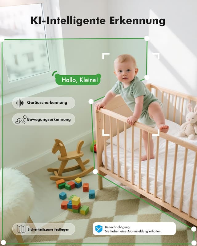 Detalle de YESIMOM Babyphone mit Kamera 1080P HD, PTZ 360° und App (WLAN, IR-Nachtsicht, 4x Zoom)