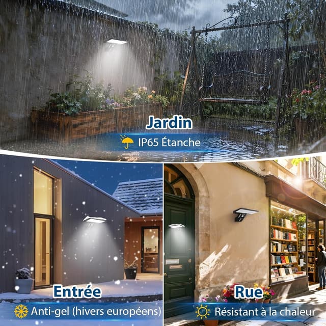 Detalle 2 de JESLED Lampe Solaire Extérieur Murale 2x avec détecteur de mouvement et télécommande (90 LED, 2600 mAh)