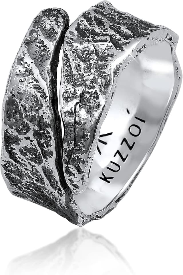 Detalle de Kuzzoi Bague homme en argent sterling 925 massif, design martelé texturé (12 mm) – large