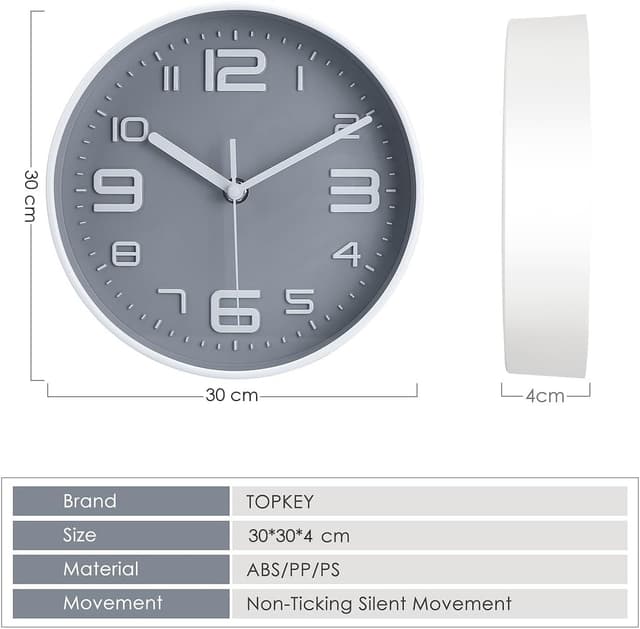 Thumbnail 4 de Topkey 12 Inch Silent Wall Clock