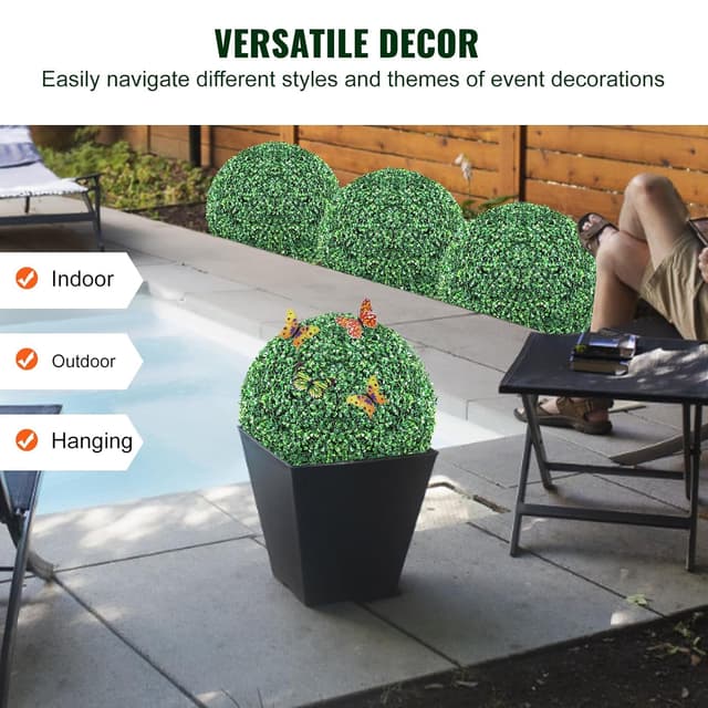 Thumbnail 6 de VEVOR Boule de buis topiaire artificielle 406 mm (lot de 2) avec feuilles remplaçables et papillons décoratifs