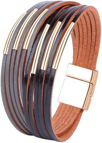 Thumbnail 6 de VANSZA Wickelarmband im Boho-Stil mit mehrlagiger Lederoptik und Magnetverschluss (ca. 19 cm)