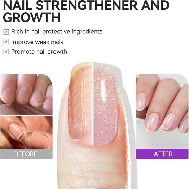 Detalle de Gelike ec Vernis Durcisseur Ongle Fort et Croissance – soin base pour ongles fins et cassés, rose pailleté